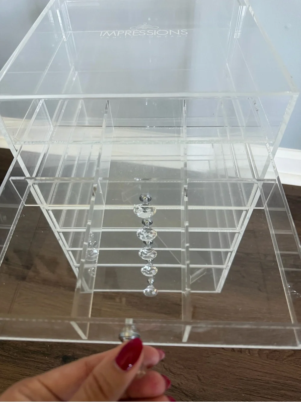 Clear Acrylic Makeup Organizer with Crystal Knobs - Transparent